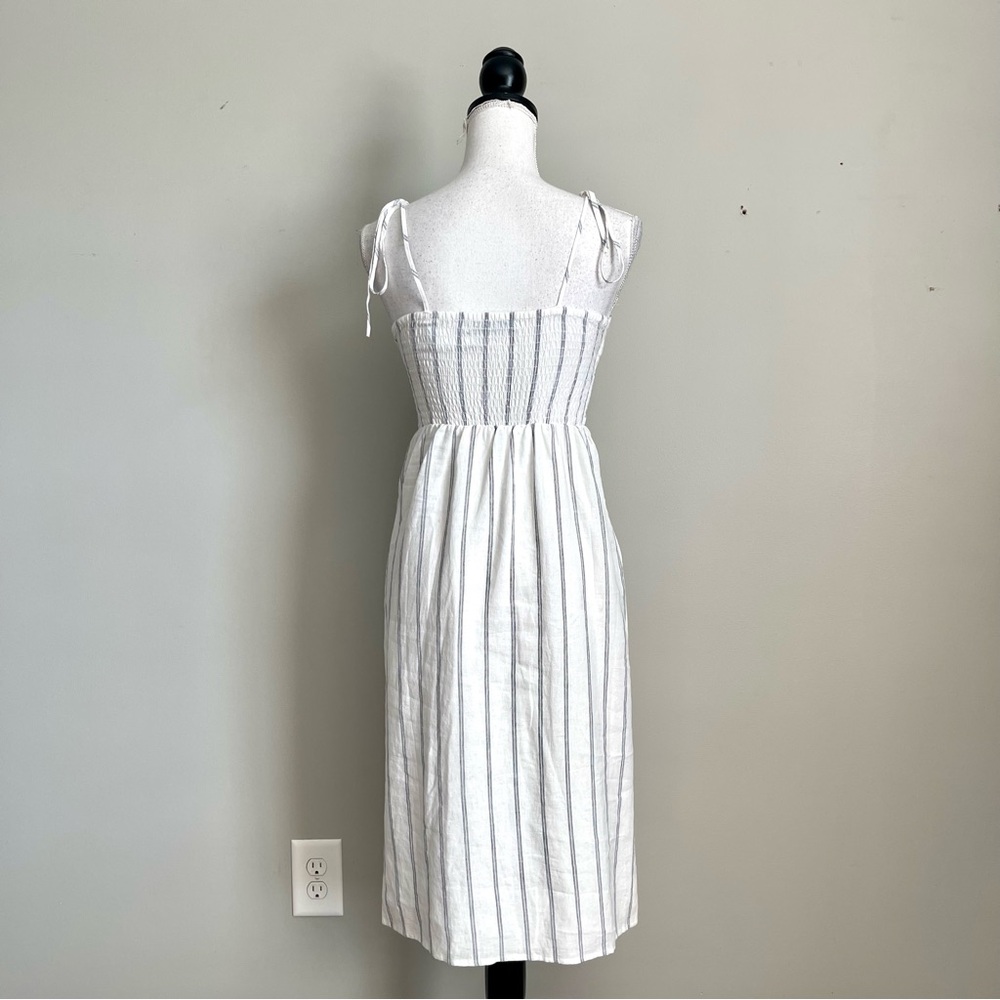 ABERCROMBIE & FITCH | Striped Smocked Back Linen Blend Midi Dress Sz XS - Picture 8 of 10